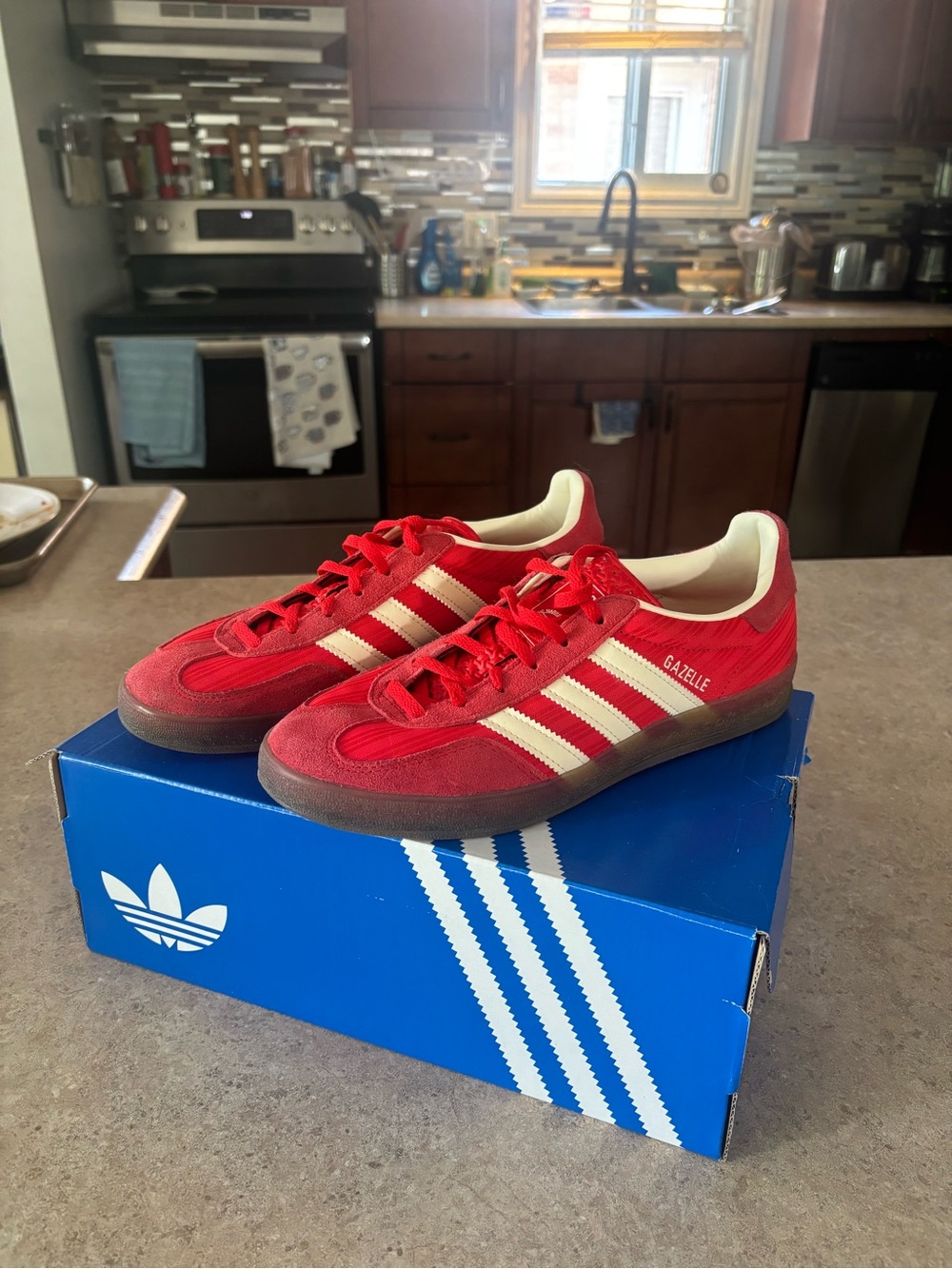 Adidas Gazelle Red & White Suede Sneakers